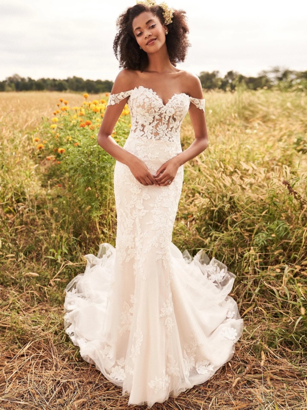 Lillian West 66193 “Bentley” Fit & Flare Wedding Dress + Veil | Size XL